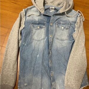 Slightly used Zara Blue Denim Jacket with Gray Hoodie